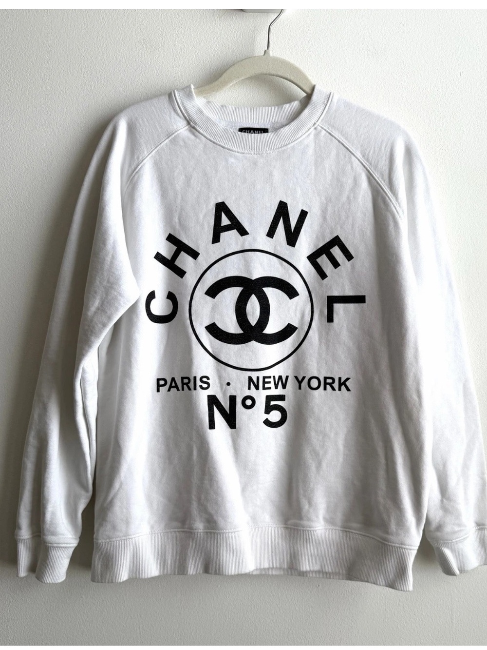 Chanel Uniform Women's Sweatshirt Size Small White Pullover Top Logo Luxury
